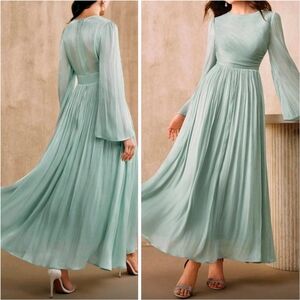 New Glam Gathered Top Flare Sleeve Maxi Dress Metallic Light Mint Green